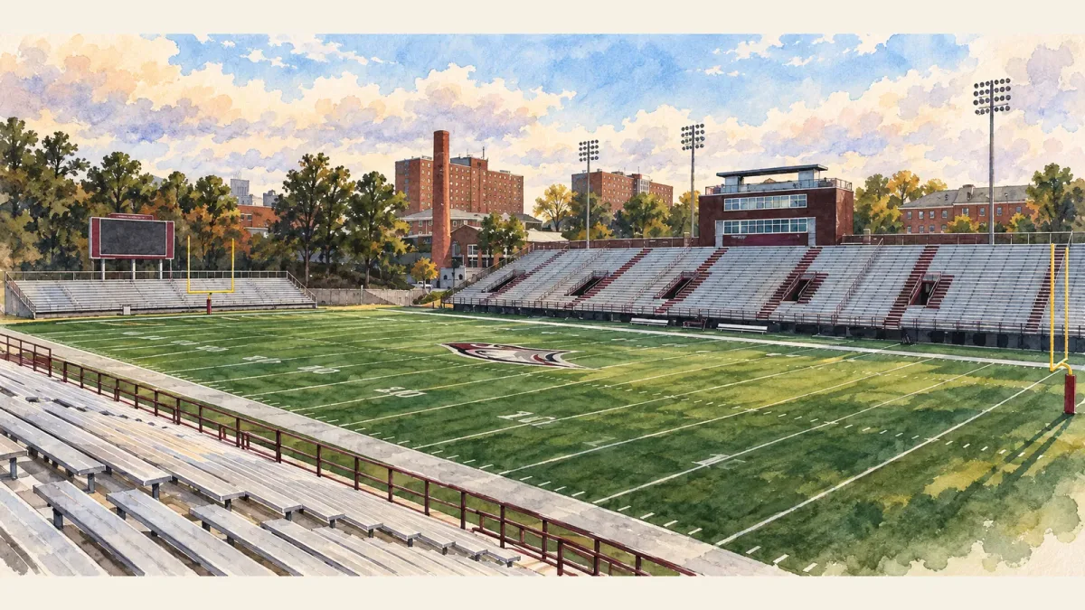 Watercolor illustration of O'Kelly-Riddick Stadium