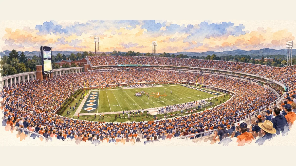Watercolor illustration of Scott Stadium