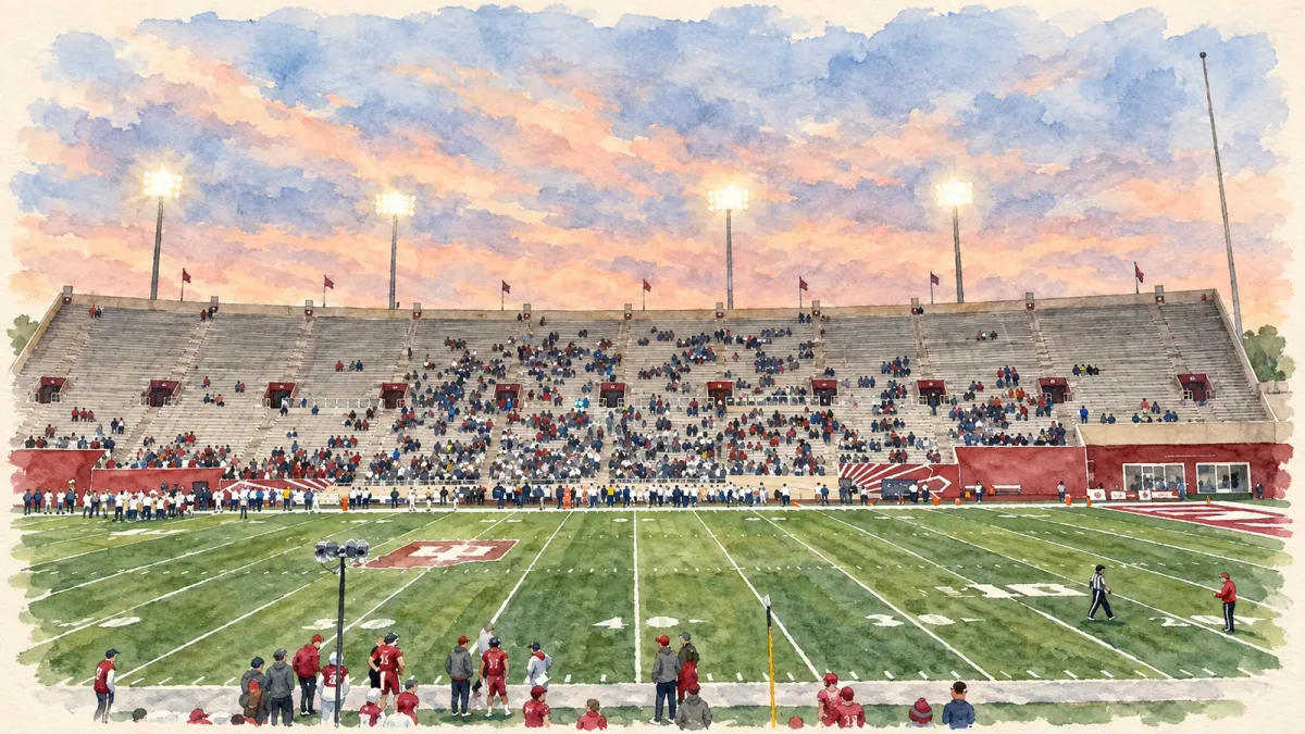 Watercolor illustration of Memorial Stadium (Bloomington, IN)